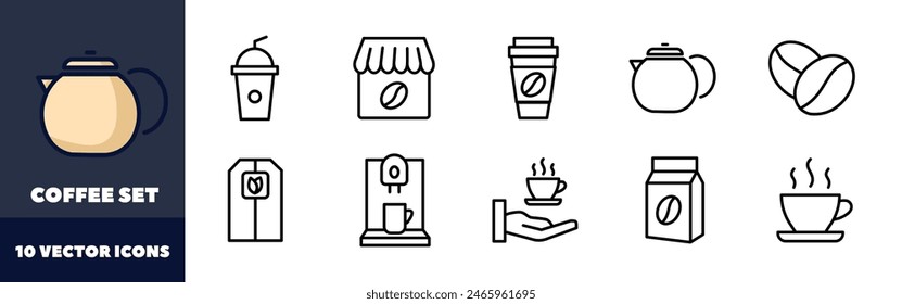 Coffee icons set. Linear style. Vector icons