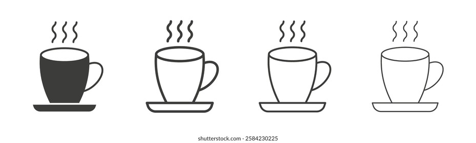 Coffee icons set. Liner outlined and flat black color