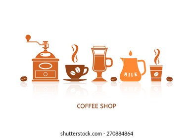 Coffee icons set in minimalistic style. Flat coffee icons. Coffee shop. Vector illustration EPS 10.