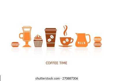 Coffee icons set in minimalistic style. Flat coffee icons. Coffee time concept. Vector illustration EPS 10.