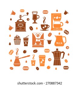 Coffee icons set in minimalistic style. Flat coffee icons. Vector illustration EPS 10.