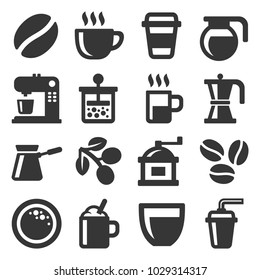 Coffee Icons Set on White Background. Vector