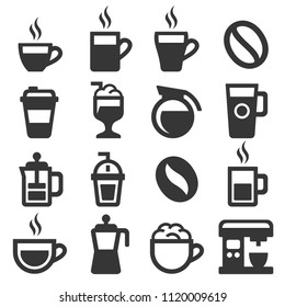 Coffee Icons Set on White Background. Vector