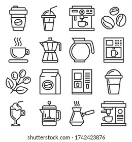 Iconos de café sobre fondo blanco. Vector de estilo de línea