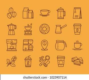 Coffee icons set. Simple set of Coffee related vector line icons. 