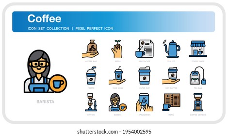 Coffee Icons Set. UI Pixel Perfect Gut gestaltete Vector Thin Line Icons. Die Illustrationen sind ein Vektor.