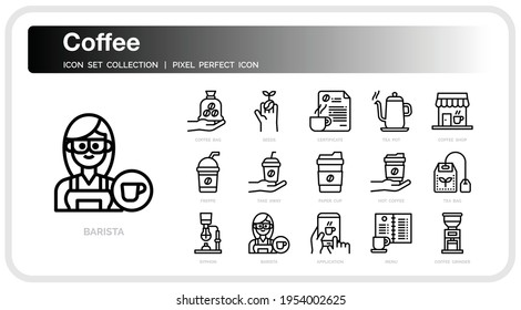 Coffee Icons Set. UI Pixel Perfect Well-crafted Vector Thin Line Icons. The illustrations are a vector.