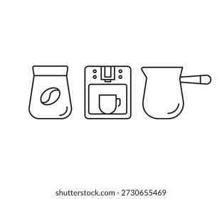 Conjunto de iconos de café Ilustración de línea de Vector