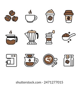 Conjunto de iconos de café Vector mínimo con trazo