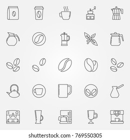 Coffee icons set - vector symbols or design elements in thin line style