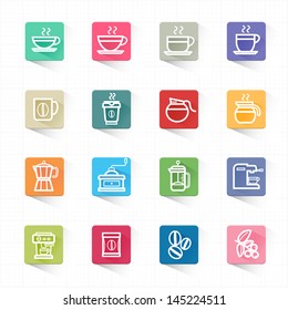 Coffee icons set and white background