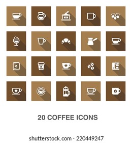 Coffee icons with shadow.