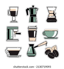 Coffee  icons style set of stikers, eps10.