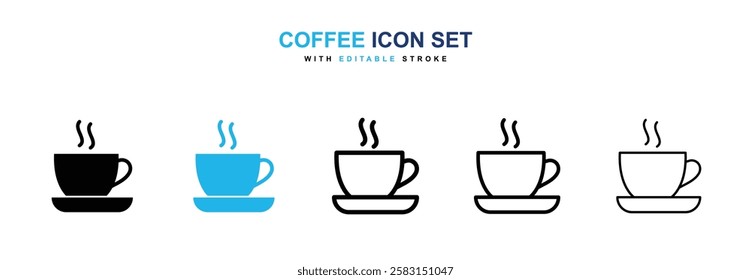 Coffee icons vector collection in black and blue colors on white background