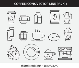 PAQUETE VECTOR DE LÍNEA DE ICONOS DE CAFÉ 1