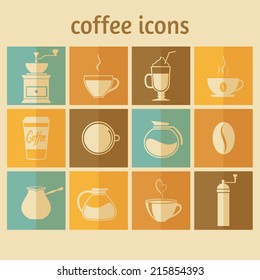 Coffee icons. Vector set, flat design, EPS 10.