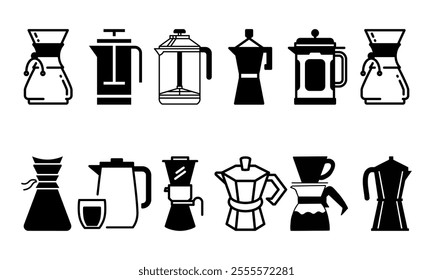 Coffee icons vector set. Coffee icon collection with flat style. Coffee bean, drinks, cup, coffeepot, package, grinder, filter, machine, certified, portafilter, and other. Symbol illustration
Vector