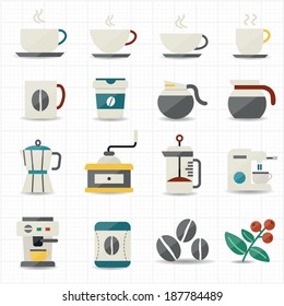 Coffee icons and white background