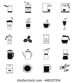 Coffee icons with White Background. Coffee icons set black color.