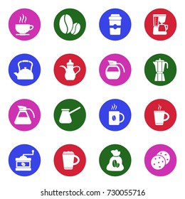 Coffee Icons. White Flat Design In Circle. Vector Illustration. 