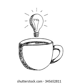 Coffee With Idea Concept Or Light Bulb And Using Sketchy Or Doodle Style