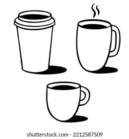Coffee in an illustrated doodle style, hand drawn vector doodle.