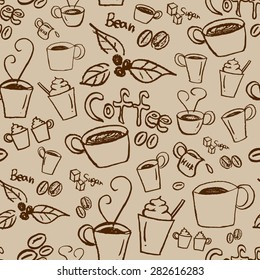 Coffee illustration background. Seamless pattern. Vector.