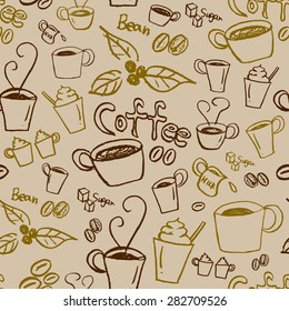 Coffee illustration background. Seamless pattern. Vector.