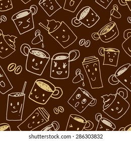Coffee illustration background. Seamless pattern. Vector.
