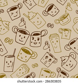 Coffee illustration background. Seamless pattern. Vector.
