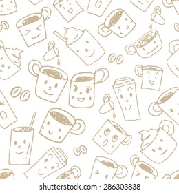 Coffee illustration background. Seamless pattern. Vector.
