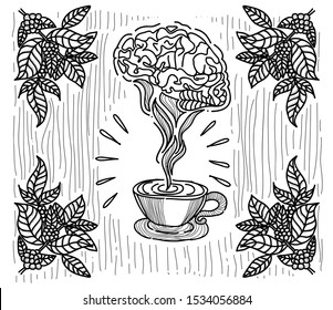 Coffee illustration background wallpaper. The concept of the benefits of drinking coffee for the brain.
