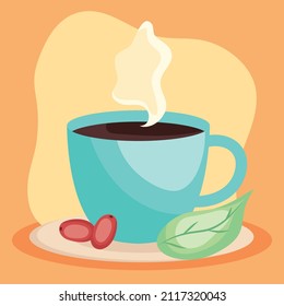 ilustración de café con taza de café y frijoles