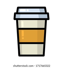 Coffee illustration. Cup of coffee flat icon or sticker. Vector.