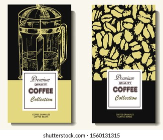 Coffee illustration. Hand drawn vector banner. Coffee beans.