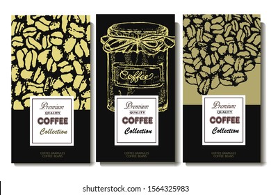Coffee illustration. Hand drawn vector banner. Coffee beans.