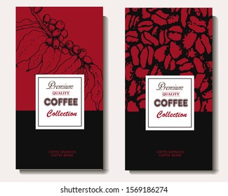 Coffee illustration. Hand drawn vector banner. Coffee beans, branch