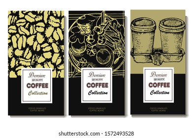 Coffee illustration. Hand drawn vector banner. Coffee beans and branch
