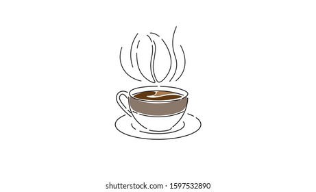 Coffee illustration. Hand drawn vector banner. Coffee beans, leaves, branch, flowers.