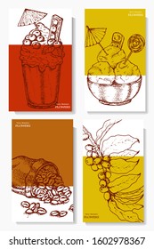Coffee illustration. Hand drawn vector banner. Coffee beans, branch, cup