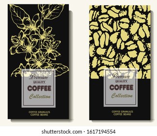 Coffee illustration. Hand drawn vector banner. Coffee beans and branch