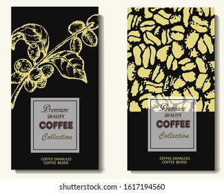 Coffee illustration. Hand drawn vector banner. Coffee beans and branch