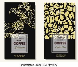 Coffee illustration. Hand drawn vector banner. Coffee beans and branch