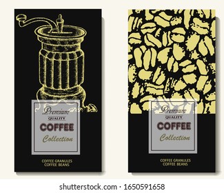 Coffee illustration. Hand drawn vector banner. Coffee maker, beans