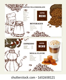 Coffee illustration. Hand drawn vector menu. Realistic vector.