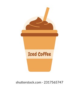 Iced latte or iced coffee in takeaway cup on white background