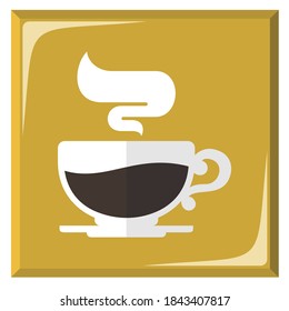  coffee illustration on gold colored box background, golden coffee icon