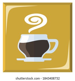  coffee illustration on gold colored box background, golden coffee icon