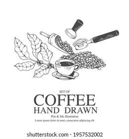 Coffee illustration Pen and Ink Style for Digital or Printing media.