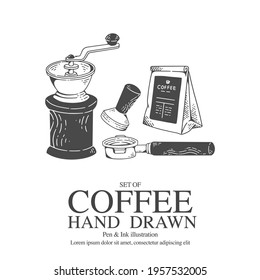 Coffee illustration Pen and Ink Style for Digital or Printing media.